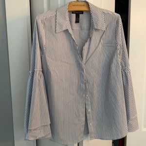 Blue and white striped blouse